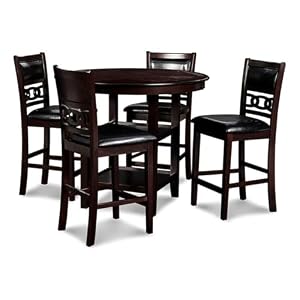 New Classic Furniture Gia 5 Piece Round Counter Height Dining Set with 1 Dining Table and 4 Chairs 42 Inch Ebony
