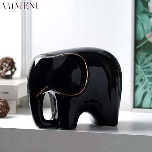 Image of The Artment your artistic apartment Glossy Black Ceramic Elephant Showpiece: Elegant Decor for Living Room, Bedroom, Office, Table Top or Desk Accent Regular Size