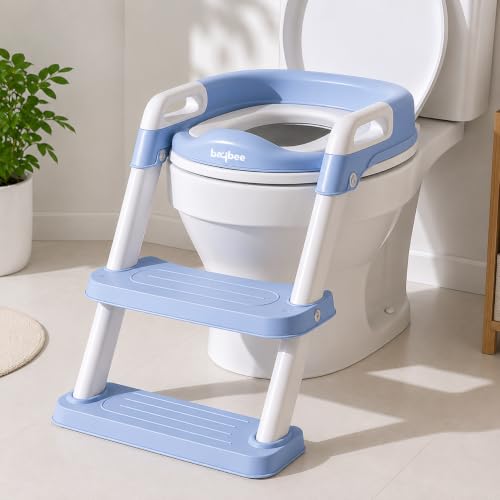 Image of Baybee Western Potty Seat for Kids | Baby Toilet Seat Chair with Ladder, Adjustable Step Height & Cushion Seat | Portable Potty Training Seat for 1-8 Years Child Boys Girls (Blue)