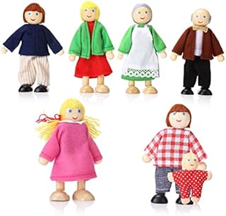 Wooden Dolls House People Family of 7 Pretend Play Figures for Dolls House Accessories Gift