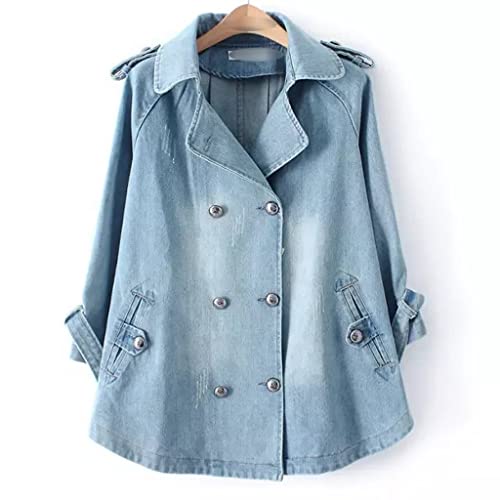 TJLSS Primavera Jeans Chaqueta Mujer Poncho Vintage Chaquetas de Mezclilla Abrigo de Manga Larga Mujer Chaqueta de Bolsillo (Color : Light Blue, Size : L)