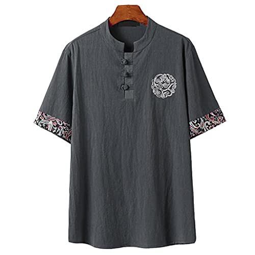 ZHOUXIAO Losen Tang Anzug Männer Chinesische traditionelle Kleidung, Wattestäbe Wattestäbe Kampfkunstanzug atmungsaktiv Bequeme Kung -Fu -Uniformen Tai Chi Kleidung Kurzarm H grey-5XL Cover