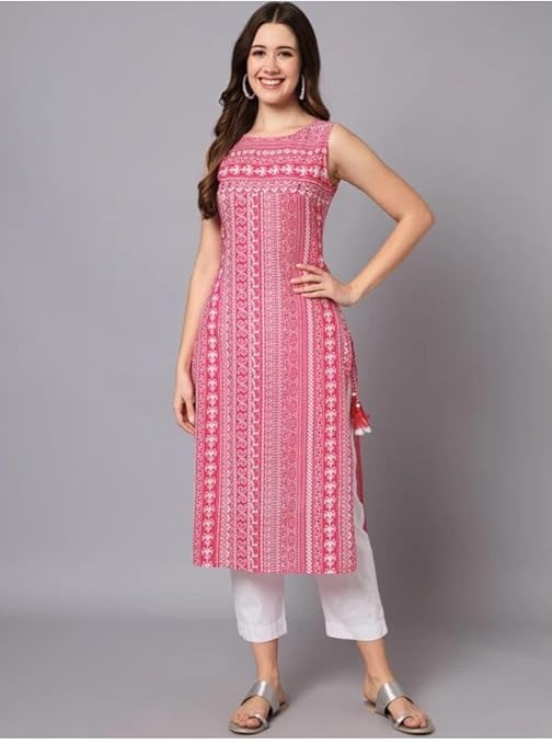 Image of Sleeveless Kurti for Office Wear | Designer Sleeveless Rayon Kurti for Womens & Girls