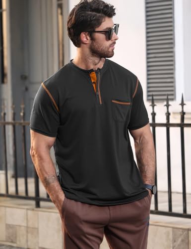 Men's Henley Shirt Short Sleeve T-Shirt Casual Top Pullover Summer Lightweight Tee Shirts with Button3