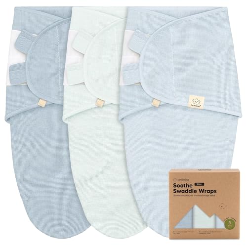 Image of 3-Pack Organic Swaddles for Newborns, Baby Sleep Sacks 0-3 Months - Baby Swaddle Wrap, Newborn Wearable Blanket, Infant Sleep Sack for Girls, Boys, Soft & Snug, Large Hook & Loop Closure (Glacier)