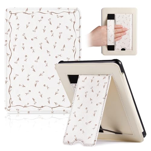Image of CoBak Lightweight Stand Cute Case for 7 inch Kindle Paperwhite 12th Gen 2024 and Kindle Colorsoft with Right Hand Strap - Compatible with iPhone MagSafe, for Samsung /Anker Wireless Charging Pads