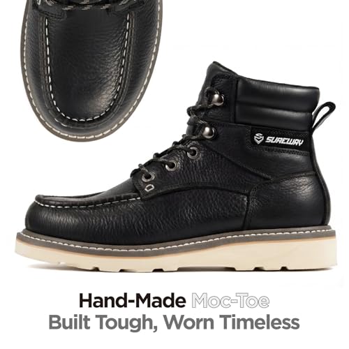 Image of SUREWAY 6 inch Soft Toe Work Boots for Men - GoodyearWelt Full Grain Leather, Lace Up Mac Toe Work Shoes, EH Construction Oil /Slip Resistant, Durable Rubber Sole Boots for Warehouse, Factory, Daily Wear