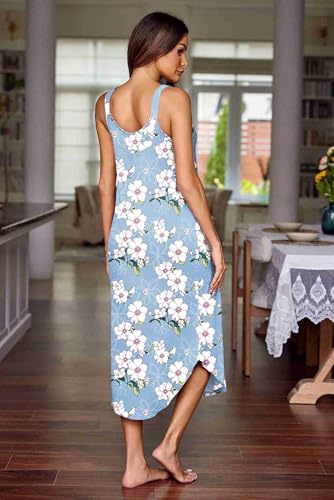 Image of Ekouaer Women's Sleeveless Nightgown Long Nightgowns for Women Full Slip Soft Nightshirt Wide Strap Sleepwear Lounge Dresses