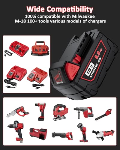 Image of 4Pack 18V 8.0Ah Replacement for Milwaukee M-18 Battery