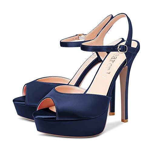 DearOnly Women Stiletto High Heel Platform Peep Open Toe Ankle Strap Sandals Sexy Wedding Dress 5.1 Inches Heels Pumps4