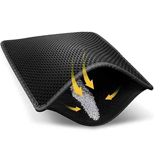 Image of LeToo Cat Litter Mat Black Trapping for Litter Box, No Slip Large, Urine Waterproof, Honeycomb Double Layer Anti Tracking Kitty Mats, No Phthalate, Washable Easy Clean (24 inch x 15 inch, Black)