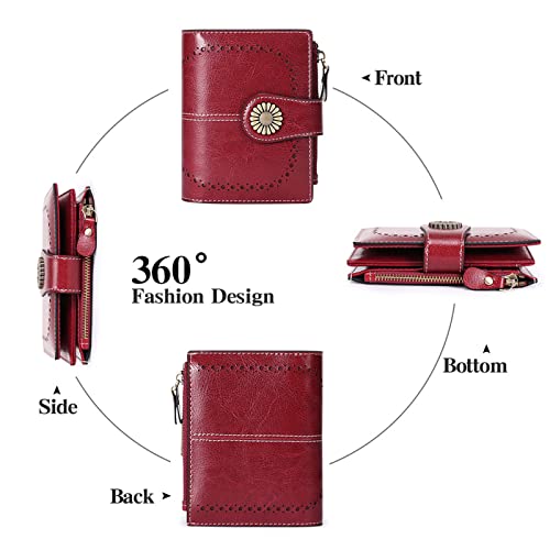 Image of SENDEFN Small Womens Wallet Leather Bifold Card Holder RFID Blocking with Zipper Coin Pocket