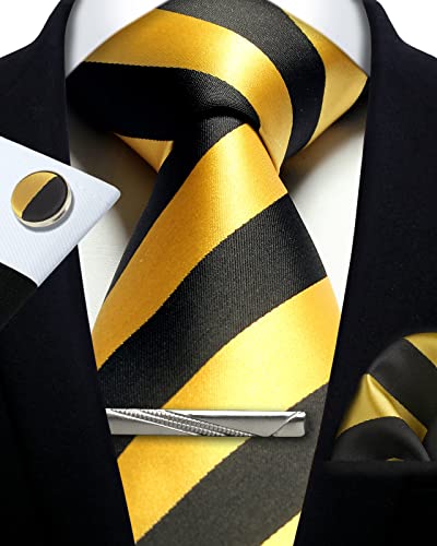 Image of Striped Plaid Polka Dot Mens Tie Formal Necktie Pocket Squares Ties Clips Cufflinks Classic for Men Set