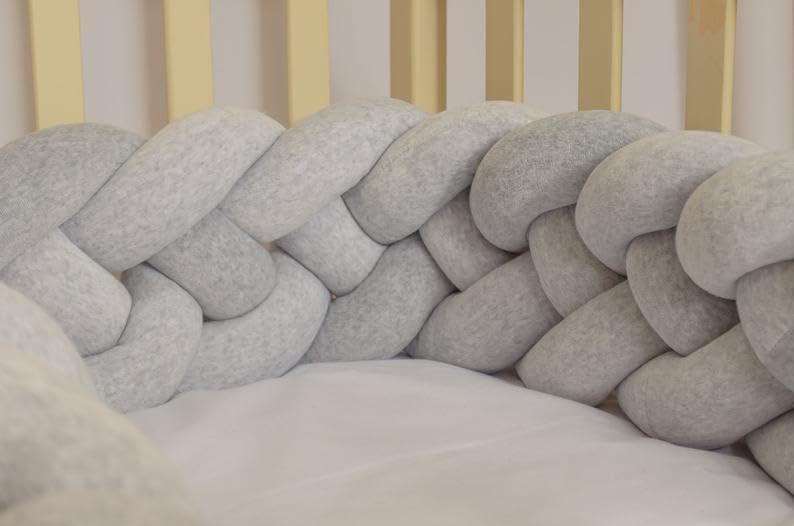Braided Cot Bumper, Cushion Soft Knot Pillow Braided, 4 Shares Baby Bed
