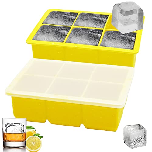 Theuwnee® Bac à Glaçons en Silicone, 2 Pcs Grand Moule à Glaçons avec Couvercle, Inodore, Empilable et Lavable au Lave-Vaisselle, Cocktail et Goûter pour Bébé Inclus (Jaune) Cover