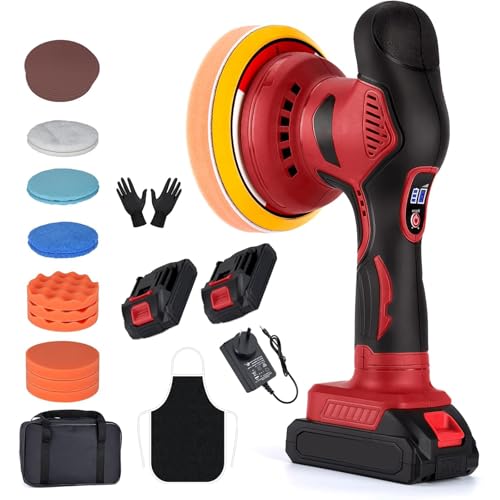 XIULIUU Cordless Car Buffer Polisher w/ 2x1500mAh 21V Batteries, 6in Car buffer Waxer Kit, Car Polishing Machine w/ Extra 18 PCS Attachments & 6 Variable Speed, Car Buffer Polisher for Car Detailing