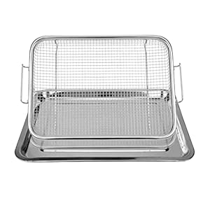 Eyourlife 2 Piece Large Air Fryer Basket for Oven, 15 x 11 Inch Stainless Steel Crisper Tray and Basket for Oven, Oven Air Fry Mesh Basket Set, Oven Bacon Rack Baking Sheet for Oven for Fries/Chicken