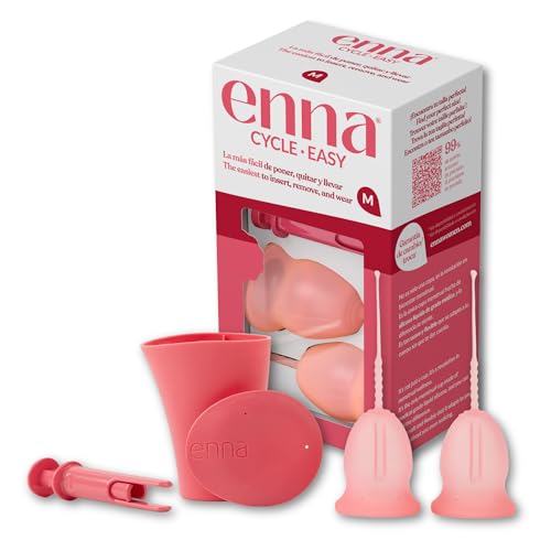 Enna Cycle Easy Copa Menstrual con Aplicador Talla M – Pack 2 Copas + Caja Esterilizadora | Silicona Médica | Fabricada en España | Reutilizable | Hasta 12 horas de protección
