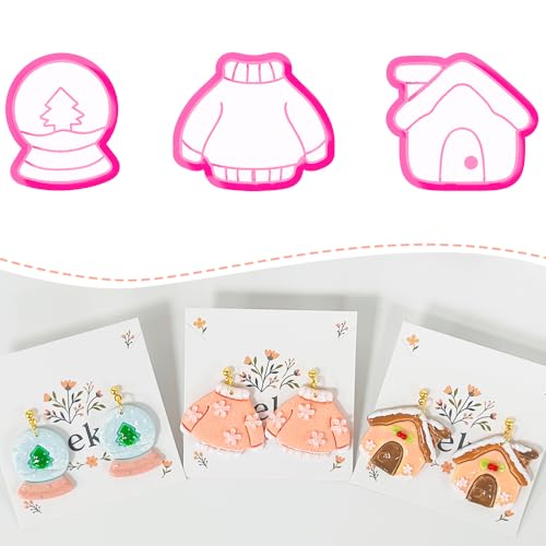 Xaekicr 3 PCS Christmas Polymer Clay Cutters Set Winter Snow Globe Sweater House Clay Cutters for Earrings Holiday Polymer Clay Molds and Clay Tools for DIY Crafts