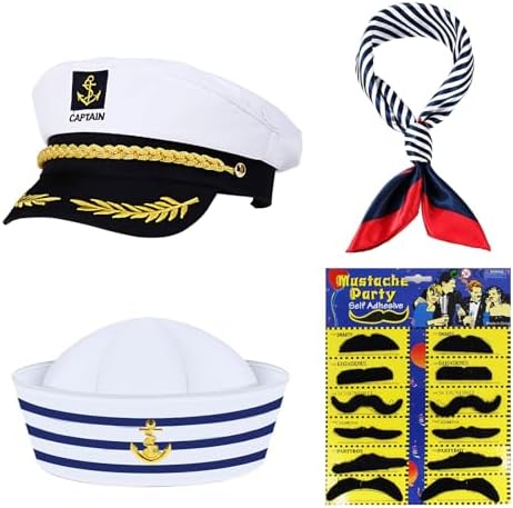 Relaxdays 10x Cappello Da Capitano, Donne & Uomini, Taglia Unica, Berretto Per Carnevale & Party, Accessorio, Bianco/Nero