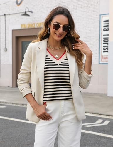 Blooming Jelly Womens Sweaters Striped V Neck Fall Outfits 2024Color Block Pullover Tops Winter Clothes3