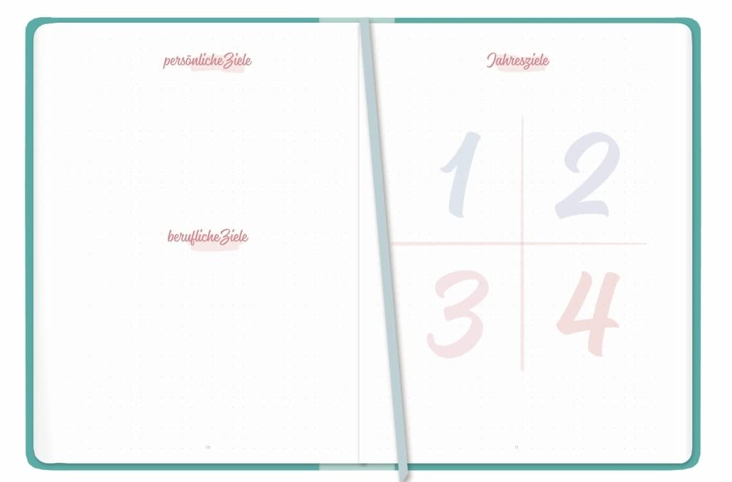 Blue Bullet Journal A5 Taschenkalender 2024. Stressiger Alltag, einfach strukturiert mit diesem Kalender voller Zusatzfeatures. Diary 2024 A5 in schönem Design mit Punktraster, Gummiband und Leseband.