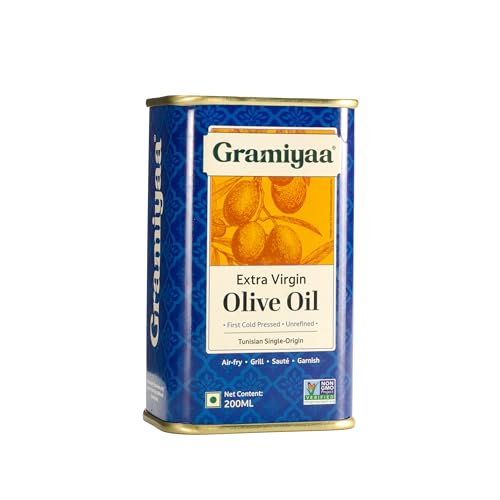 Image of Gramiyaa Extra Virgin Olive Oil 200 Ml | First Cold Pressed | Tunisian Single Origin, Chemlali Olives | Imported Olive Oil for Cooking