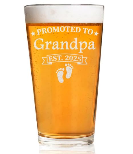 CARVELITA Promoted To Grandpa Est 2025 Beer Glass, 16oz Engraved Beer Pint, Gifts For New Papa, New Grandfather Gifts For Men, First Time Grandpa Gifts, Papa To Be Gifts, For Father's Day