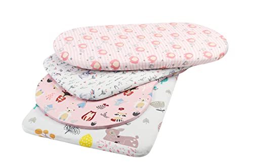 Bassinet Fitted Sheets 4 Pack For Baby Girl, Soft Stretchy Universal Knitted Sheet For Oval Rectangle Hourglass And Bassinet Mattress, Deer, Elephant, Rabbit And Squirrel Printing #TOP1