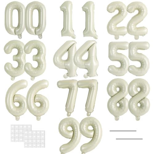 Image of TONIFUL 20Pcs Number Balloon 2 Set 16 Inch Cream White 0-9 Numbers Balloons | Small Custom Digital Mylar Foil Ballons for Boho Birthday Engagement Graduation Anniversary Baby Shower Party Decorations