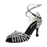 Latinsoul Y205-33 Women's Latin Dance Rhinestone High Heel Shoes Stylish and Comfortable Adjustable Ankle Strap Dance Sandals for Ballroom, Salsa Dance Shoes Colour Black,Size 5.5 UK/39 EU