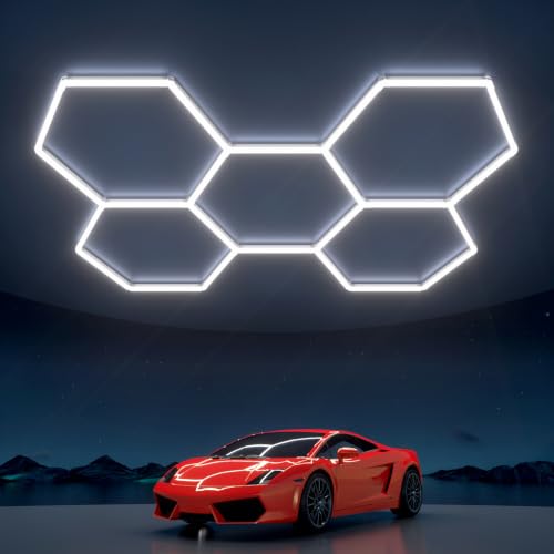 Litezone Hexagon Garage Lights: 168W 5 Grids LED Garage Lights - Easy Install 6500K Super Bright Honeycomb Light for Workshop Warehouse Car Detailing Shop Exhibition Hall Gym