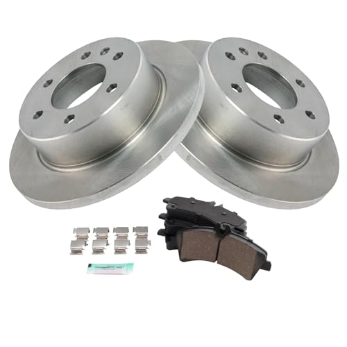 Image of TRQ Rear Brake Pad and Rotor Set Ceramic Solid Rotors Compatible with 2007-2009 Dodge Sprinter 3500 2007-2018 Freightliner 3500 2010-2018 Mercedes-Benz Sprinter 3500