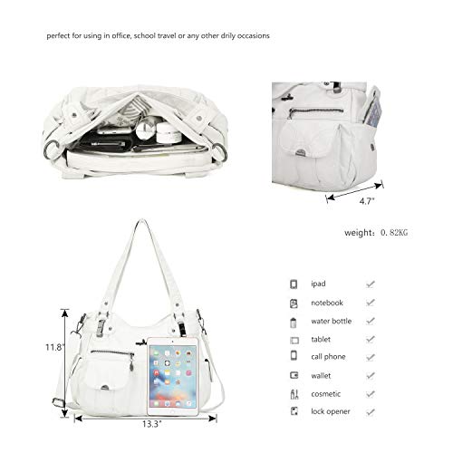 Image of Angel Kiss Women's Designer Handbag Large Double Zipper Multi Pocket Washed Leather Purse