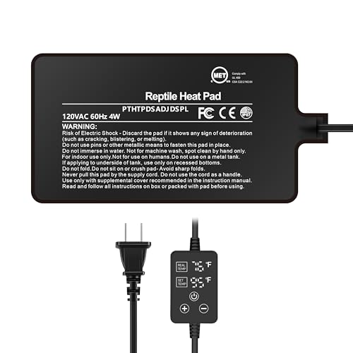 Simple Deluxe 4X7 Inch 4W Reptile Heating Pad with Adjustable Thermostat Under Tank Terrarium Heating Mat for Turtles, Lizards, Frogs, and Other Reptiles