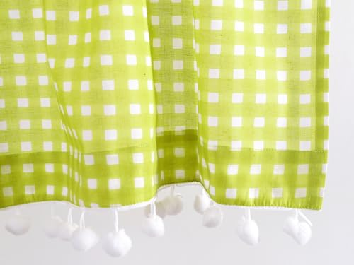 Image of Ravaiyaa - Attitude is everything Hand Printed Half Window Kitchen Curtain 100% Cotton Short Drapery Valance Curtain 40 inch X 18 inch Inch (Green Checked)