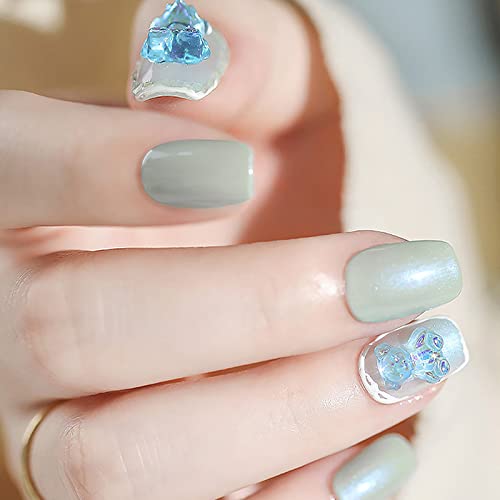 Blue 3D Nail Charms Acrylic Blue Flower Butterfly Bows Heart Bear 3D Nail Art Charms Nail Crystal Rhinestones Gems For Manicure Diy Crafts Accessories #TOP2
