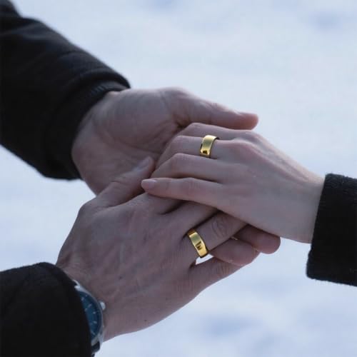 SX.man&sog Titanium Wedding Band for Men Women,Gold High Polished Solid Curved Edge Engagement Rings for Men and Women Exchange to Witness Each Other's Love4