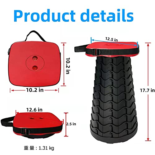Image of Collapsible Camping Stool with Seat Cushion & Nylon Bag, Square Portable Telescopic Stool, Lightweight Sturdy Foldable Stool for Camp Fishing Picnic, Max Load 550 lb