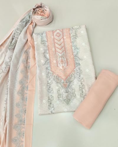 Image of KTI Women Cotton Unstitched Salwar Suit Material with Dupatta Geometric & Floral Printed Dress Material for Daily Wear Casual & Office Wear