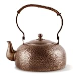 Copper Tea Kettle Teapot, 2L Handmade Large Teapot for Stove Top Kettle Includes Anti-Hot Handle and Removable Lid Chinese Vintage Teapot for Adults/Tea Lover