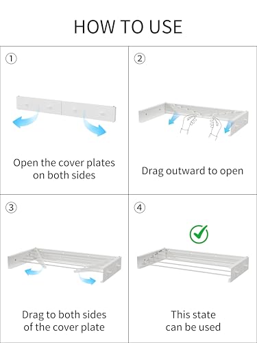 JOOM Laundry Drying Rack Collapsible, Wall Mounted Drying Rack, Clothes Drying Rack, 31.5" Wide, 5 Aluminum Rods, 60 lb Capacity (White 31.5" with Hooks) - Image 5