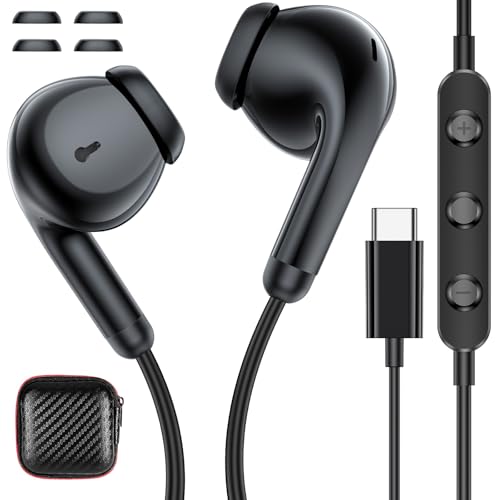 Auriculares USB C,HiFi Estéreo Tipo C Audifonos con Cable Micrófono Cancelación de Ruido Auricular para iPhone 16 17 Pro iPad Air Mini Samsung Galaxy A56 A35 A55 A37 A57 A16 5G Xiaomi 14T 15 OPPO RENO