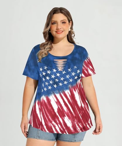 Image of CARCOS Plus Size Tops for Women Short Sleeve Shirts Basic Tee Solid Color Blouse V Neck Tunic Loose Fit Tshirts Summer XL-5XL