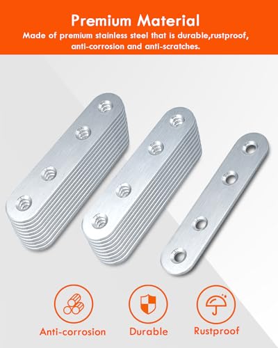 Flat Brackets for Wood Gorffy 20Pcs 100 × 17 × 1.75mm Mending Plates, Flat Metal Joining Plates - Image 3