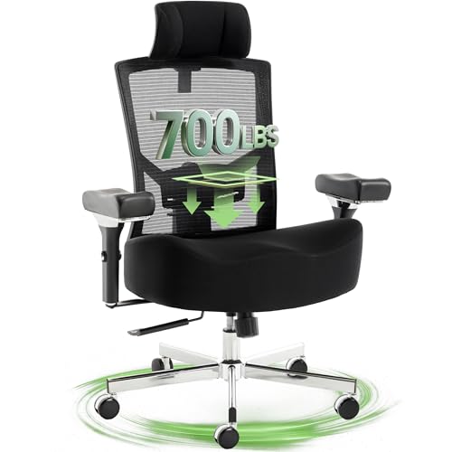 Image of Big and Tall Office Chair 700lbs with Ergonomic W Wide Thick Seat Cushion, Oversized Mesh Desk Chair with Adjustable Lumbar for Heavy People, Computer Chair with 4D Armrest Headrest
