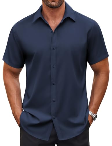 COOFANDY Men's Wrinkle Free Shirt Casual Button Down Textured Shirt Summer Shirts for Men, Blue, 3X-Large