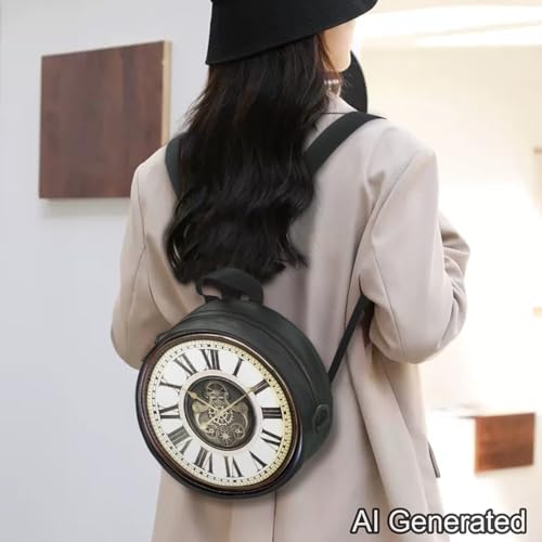Image of Women Novelty Round Clock Shape Zippered Clock Purses for Women Tote Handbag Shoulder Bag, Gift for Mom Girlfriend