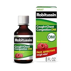 Robitussin Cough and Chest Congestion DM, Cough Suppressant and Expectorant, Raspberry Flavor – 8 Fl Oz Bottle
