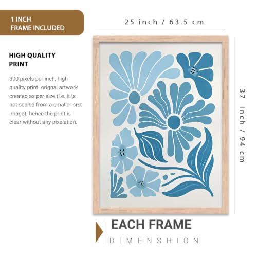 Image of kotart Aesthetic Boho Floral Painting Wall Art Home Decoration | Abstract Floral Aesthetic Paintings With Frame For Living Room Bed Room Hotel Wall Decor Digital Reprint Set of 3 (35x37 Inch)